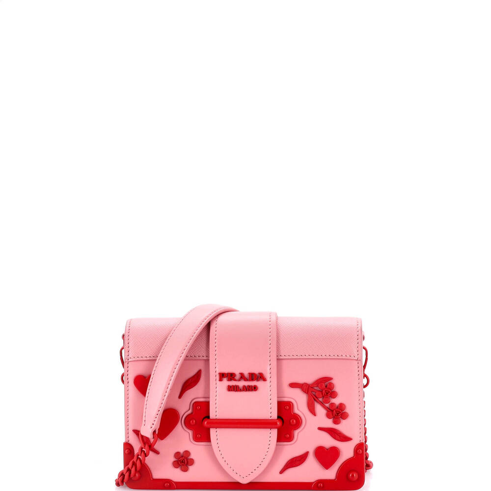 Prada Pink and Red Embellished Leather Shoulder Bag